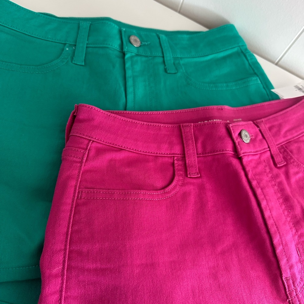 Old Navy High Rise Wow Shorts, Jean shorts, Jade green shorts, raspberry shorts